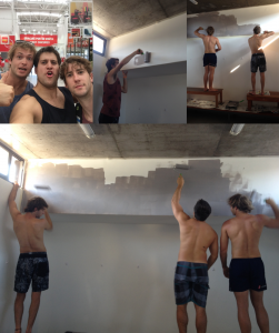 Players painting the changing room...